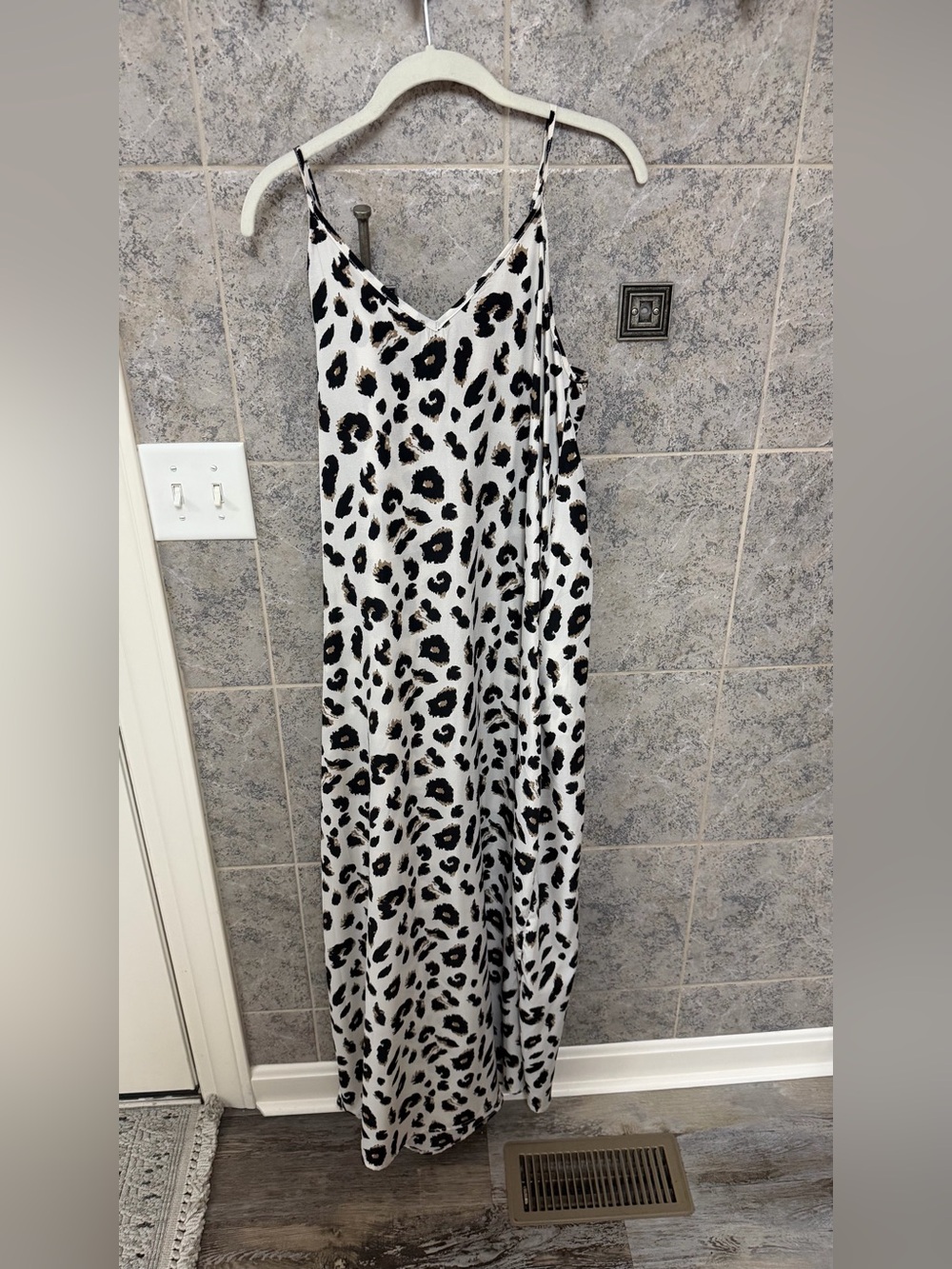 JODIFL Black, White & Taupe Leopard Print Slip Dress